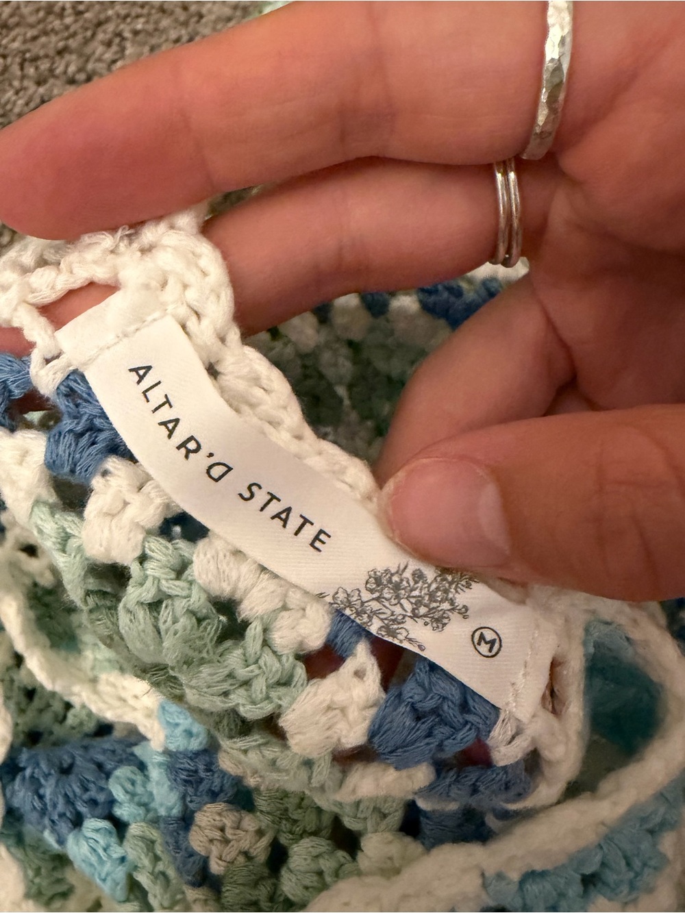 Altar'd State Cream Crochet Tank Top with Blue and Green Accents - Picture 3 of 3